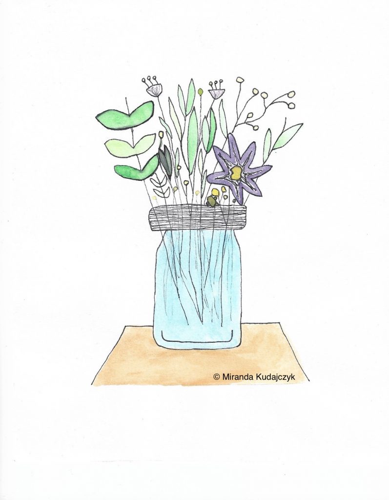 Drawing of flowers in a mason jar