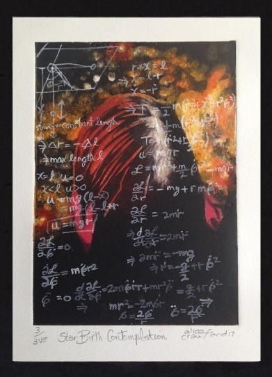 mathematical formulas written in white on a dark background with yellow and red splashes